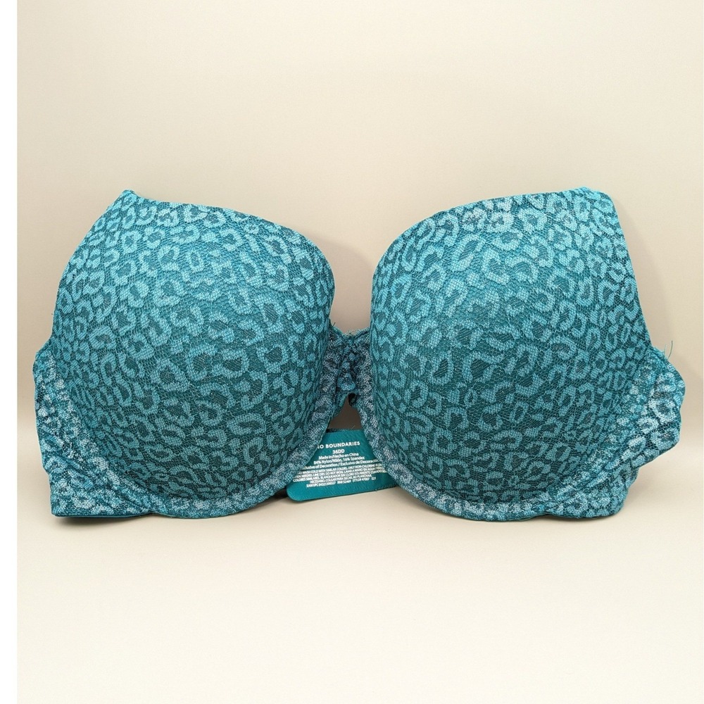 No Boundaries Teal Leopard Lace Push Up Bra Metallic Underwire Size 36DD
